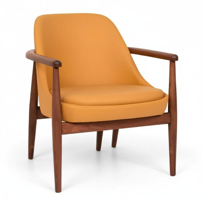 Sedia imbottita arancione del designer con struttura in legno, per la sala da pranzo, monoposto.