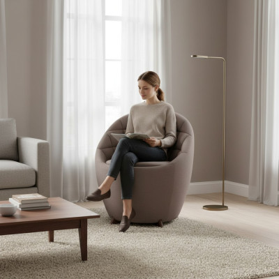 Poltrona marrone imbottita soggiorno con struttura in legno da una postazione, design singola.
