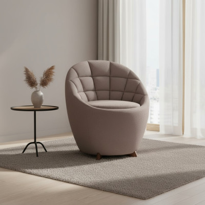 Poltrona marrone imbottita soggiorno con struttura in legno da una postazione, design singola.