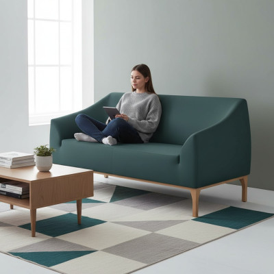 Divano verde design a tre posti di alta qualità in tessuto.