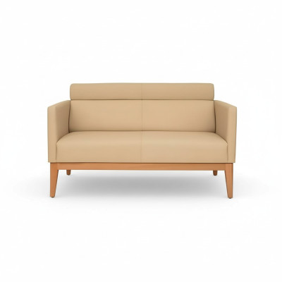 Divano per ufficio beige, design a due posti in ecopelle, lusso.