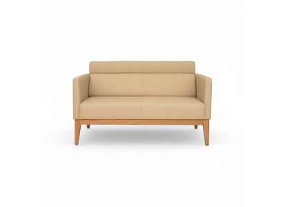 Divano per ufficio beige, design a due posti in ecopelle, lusso.