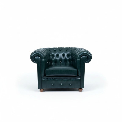 Poltrona Chesterfield verde scuro per il soggiorno, la sala TV, o lounge, singola.