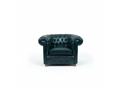 Poltrona Chesterfield verde scuro per il soggiorno, la sala TV, o lounge, singola.