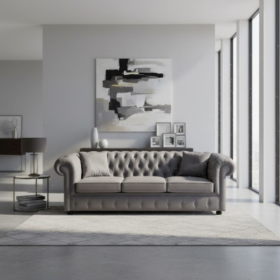 Chesterfield divano grigio a tre posti di lusso design divano soggiorno.