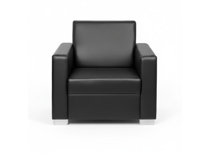 Sedia nera in pelle, imbottita, design, monoposto, da salotto, poltrona relax.