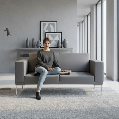 Stile grigio da ufficio divano a due posti in ecopelle design 2 posti.