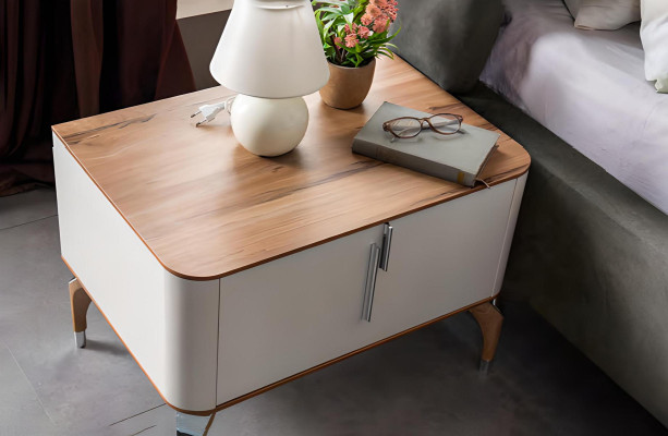 Camera da letto di lusso Comodino Tavolino Design Moderno Nuovo Bianco Legno