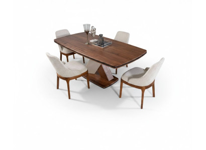 Braun-Grigio Set da pranzo di lusso, tavolo da pranzo con 4 sedie, gruppo da pranzo.