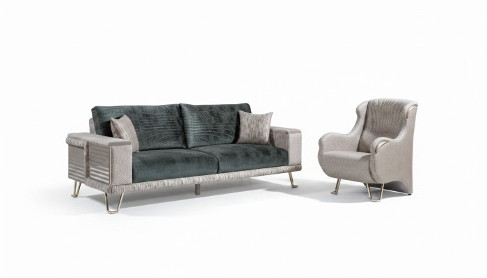 Divano 3+1 posti + tavolino da salotto moderno Tavolino da appoggio in tessuto completo beige
