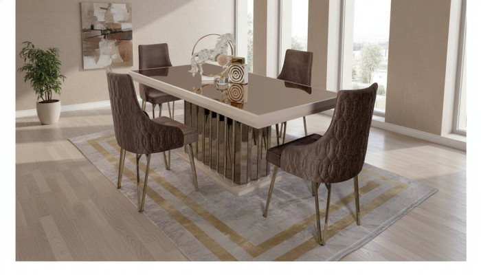 Sala da pranzo di lusso con tavolo da pranzo 4 sedie Metallo Sedia Tessuto Set da pranzo