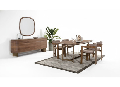 Set da pranzo Tavolo da pranzo 4 sedie Comò Specchio Set moderno Marrone Gruppo da pranzo