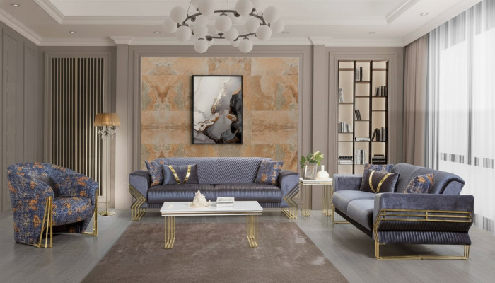 Soggiorno blu chiaro Set designer 3 posti poltrona di lusso Tavolino
