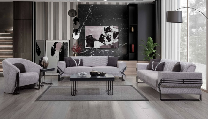 Gruppo divano grigio chiaro Moderno x2 Divani imbottiti Poltrone design Tavoli