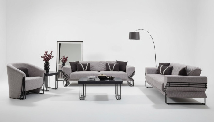 Gruppo divano grigio chiaro Moderno x2 Divani imbottiti Poltrone design Tavoli