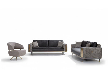 Soggiorno grigio, set di divani di design, divani di lusso, tavolino da salotto, tavolino da appendere.