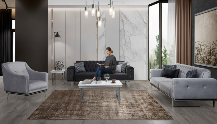 Nero-grigio set da divano Chesterfield moderno tavolino laterale