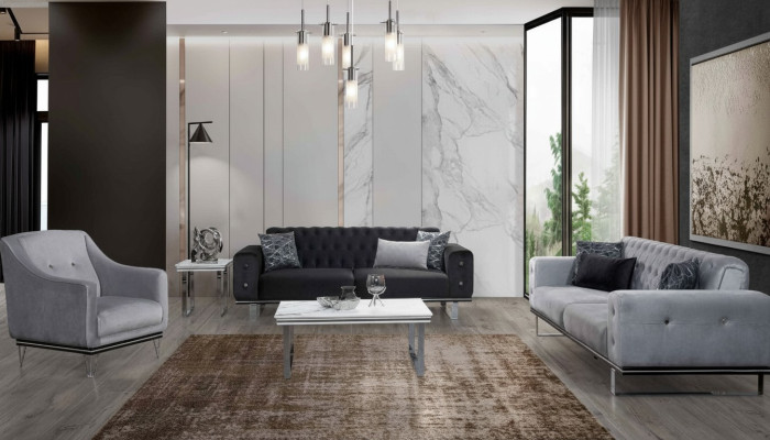 Nero-grigio set da divano Chesterfield moderno tavolino laterale