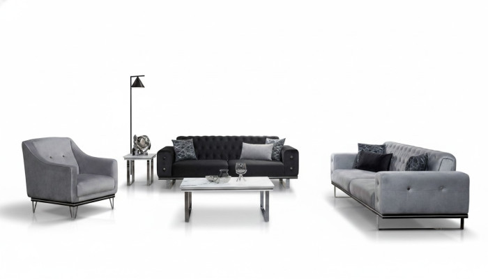Nero-grigio set da divano Chesterfield moderno tavolino laterale