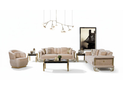 Soggiorno Beige Set Divano a tre posti Divano Poltrona Designer Gruppo