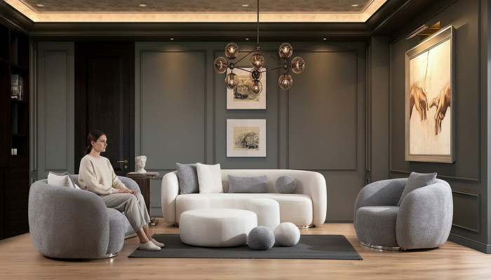 Divano componibile 4 3 1 posti soggiorno completo Set divani moderni con pouf