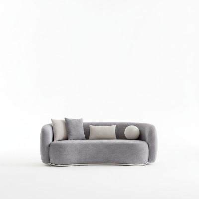 Divano a 4 posti in tessuto grigio, design moderno, divano imbottito in tessuto.