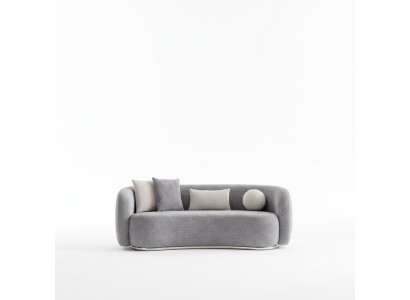 Divano a 4 posti in tessuto grigio, design moderno, divano imbottito in tessuto.
