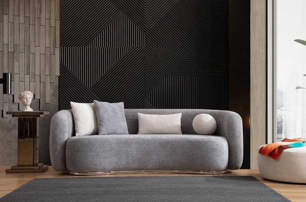 Divano moderno in grigio design 4 posti Sfoderabile Pouf Mobili nuovo