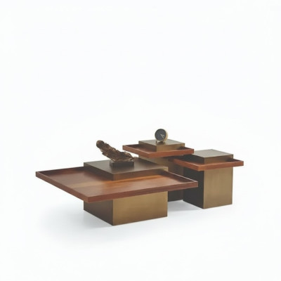 Tavolino da salotto marrone moderno in legno per soggiorno, set di lusso