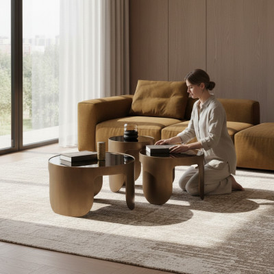 Set di tavolini da caffè di lusso di design, 3 tavolini rotondi.