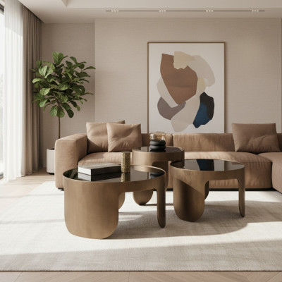 Set di tavolini da caffè di lusso di design, 3 tavolini rotondi.
