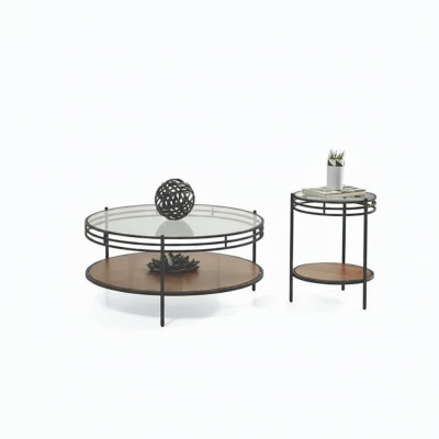 Set di tavolini moderni, tavolino tondo in vetro da designer, tavolino da caffè 2 pezzi.