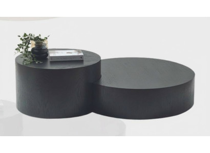 Set di tavolini da caffè moderni neri, designer, rotondi, da salotto.