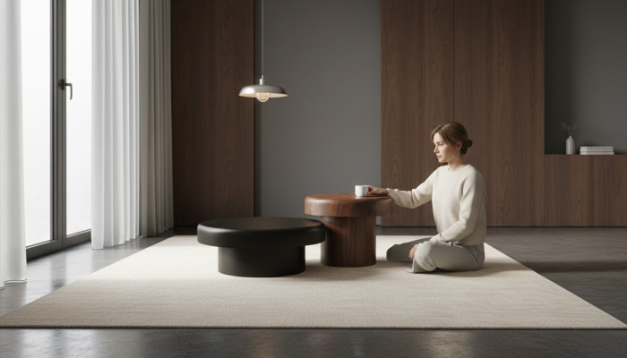 Set di tavoli rotondi di design marrone e nero, tavolino da caffè per il soggiorno, nuovo