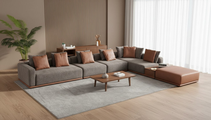 Soggiorno grigio Composizione salotto angolare Divano in tessuto di design
