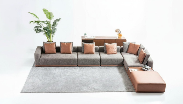 Soggiorno grigio Composizione salotto angolare Divano in tessuto di design