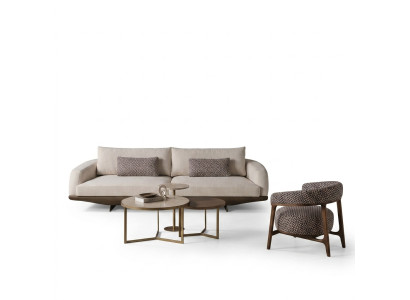 Soggiorno Composizione Divano Grigio a Forma di L Pouf Marrone Mobili di Lusso