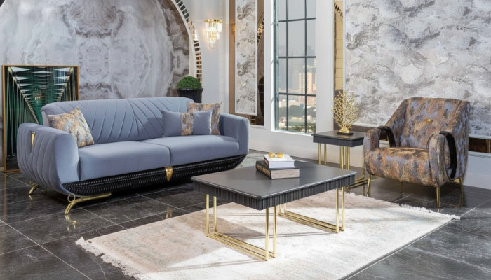 Moderni mobili da soggiorno imbottiti Designer poltrona a tre posti blu 4 pezzi