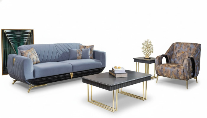 Moderni mobili da soggiorno imbottiti Designer poltrona a tre posti blu 4 pezzi