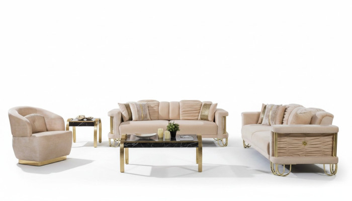 Moderno set di divani beige 3+3+1 posti con poltrona design per mobili.
