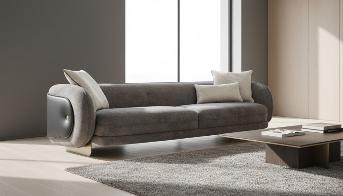 Divano in tessuto grigio da soggiorno 4 posti mobili di lusso design seduta lounge