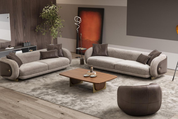 Set di divani di lusso Marrone 3 pezzi con divano a 4 posti, a 3 posti e a 1 posto. Imbottitura.