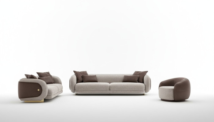 Set di divani di lusso Marrone 3 pezzi con divano a 4 posti, a 3 posti e a 1 posto. Imbottitura.