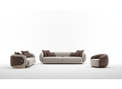 Set di divani di lusso Marrone 3 pezzi con divano a 4 posti, a 3 posti e a 1 posto. Imbottitura.