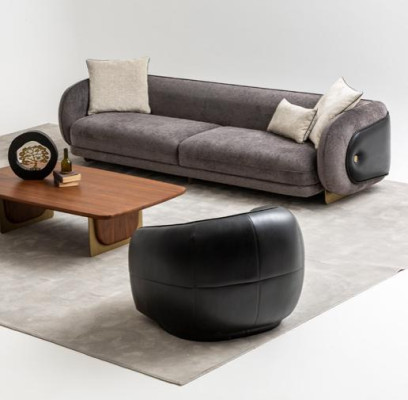Set di divani di lusso grigi, divano componibile, divani 4 posti, 3 posti, 1 posto, set poltrone 3 pezzi.