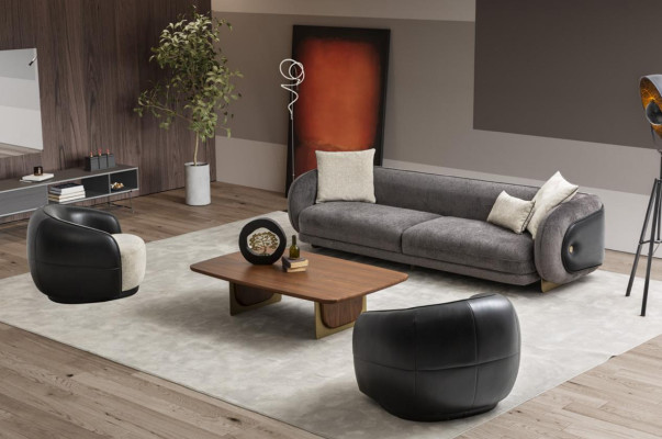 Set di divani di lusso grigi, divano componibile, divani 4 posti, 3 posti, 1 posto, set poltrone 3 pezzi.