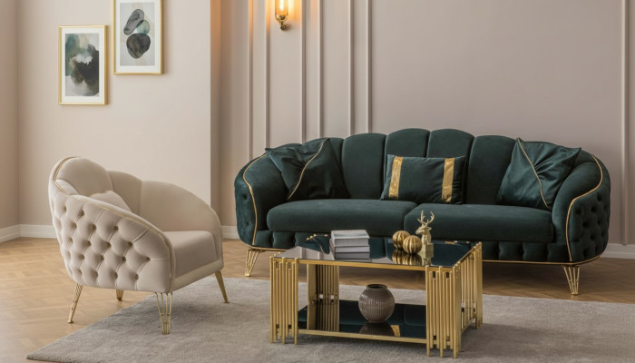 Soggiorno completo 3 pezzi elegante divano a tre posti lusso 2 poltrone