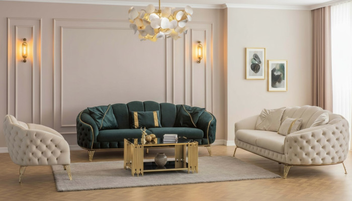 Salotto completo 4 pezzi elegante x2 Divano a 3 posti moderno 2 poltrone