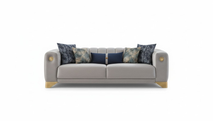 Divano imbottito x2 3 posti Tessuto Sedile Design Divani Moderni Nuovo