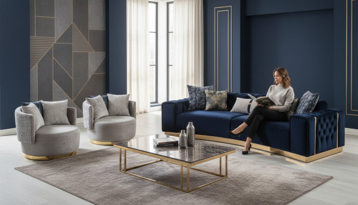 Completto set da soggiorno Chesterfield: divano a 4 posti, 2 poltrone, 3 pezzi.